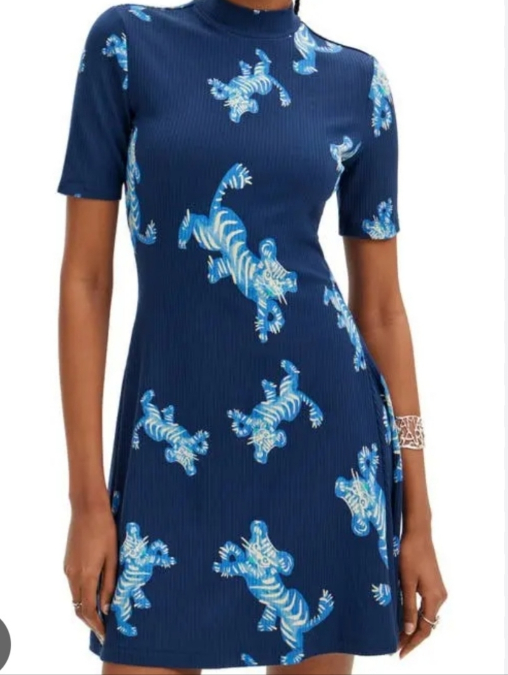 NWT Desigual Navy Blue Tiger Lacroix Fit And Flare Dress M